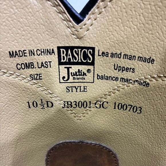 Justin Western Cowboy Boots Brown Leather Men’s 10.5 D Like New - Picture 7 of 8